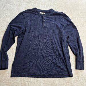 American Giant Mens Long Sleeve Shirt Henley XL Navy Blue Cotton Made in USA